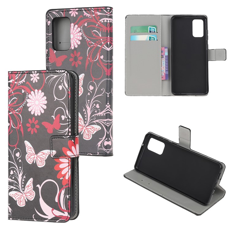 Pattern Printing Wallet Leather Case for Samsung Galaxy S20 Plus - Butterfly and Flower-1