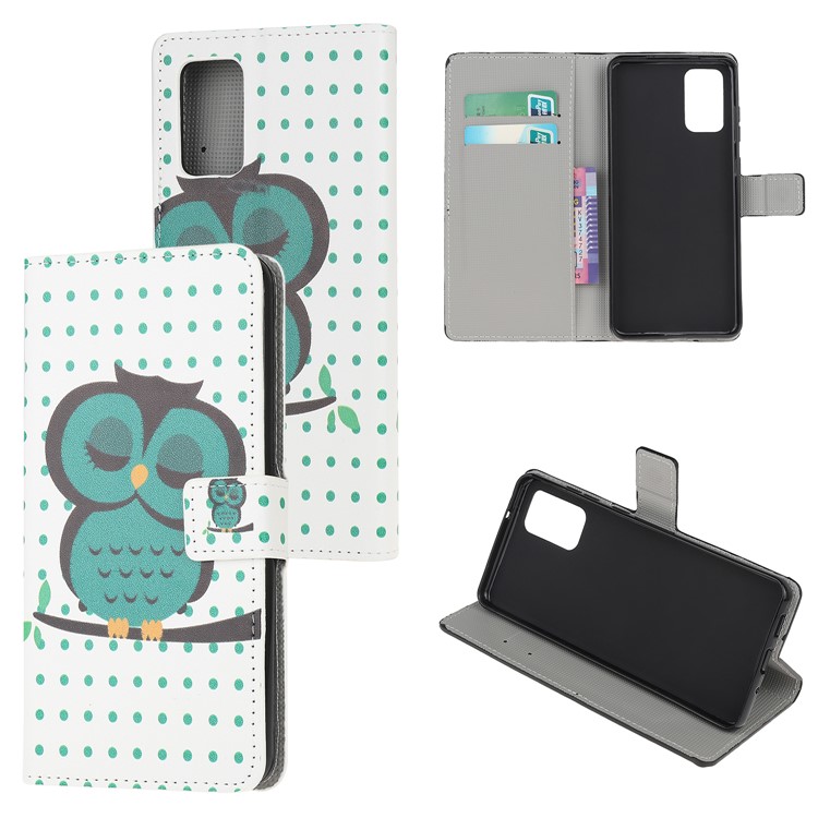 Pattern Printing Wallet Leather Case for Samsung Galaxy S20 Plus - Green Owl-1