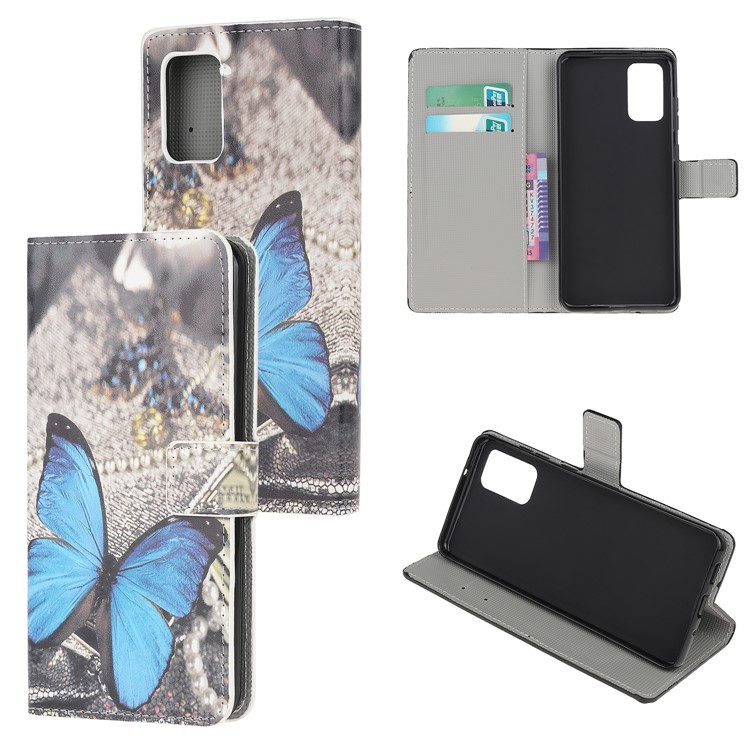 Pattern Printing Wallet Leather Case for Samsung Galaxy S20 Plus - Blue Butterfly-1