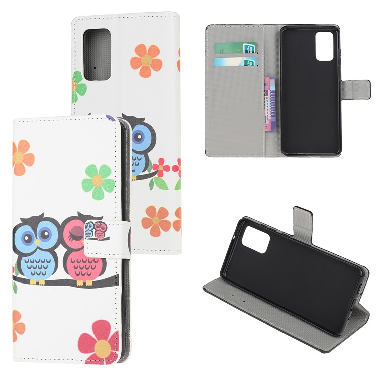 Pattern Printing Wallet Leather Case for Samsung Galaxy S20 Plus - Owls and Flowers-1