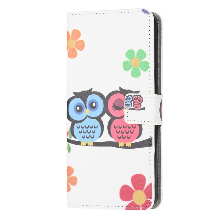 Pattern Printing Wallet Leather Case for Samsung Galaxy S20 Plus - Owls and Flowers-2