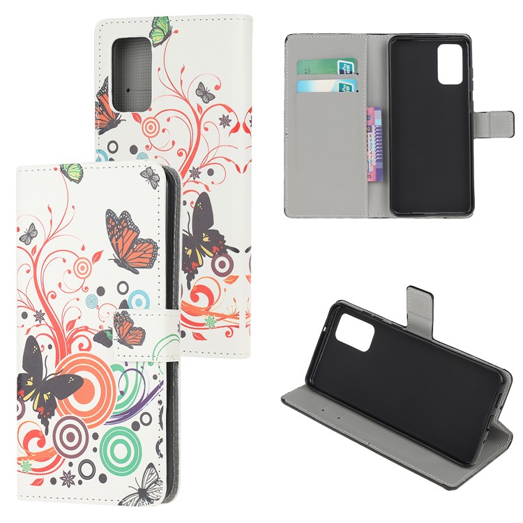 Pattern Printing Wallet Leather Case for Samsung Galaxy S20 Plus - Butterfly and Circle-1