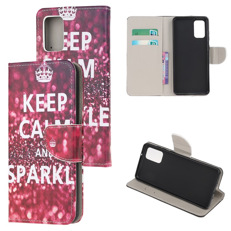 Pattern Printing Cross Texture Leather Wallet Phone Case for Samsung Galaxy S20 - Keep Calm and Sparkle-1