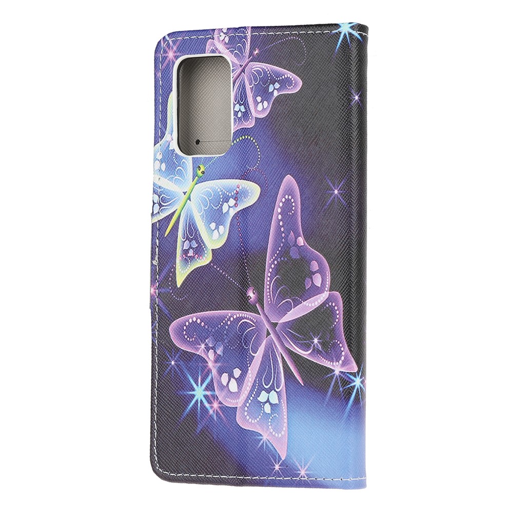Pattern Printing Cross Texture Leather Wallet Phone Case for Samsung Galaxy S20 - Glowing Butterfly-3