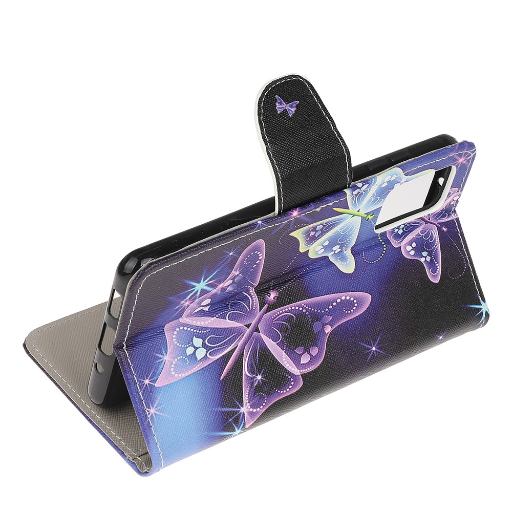 Pattern Printing Cross Texture Leather Wallet Phone Case for Samsung Galaxy S20 - Glowing Butterfly-4