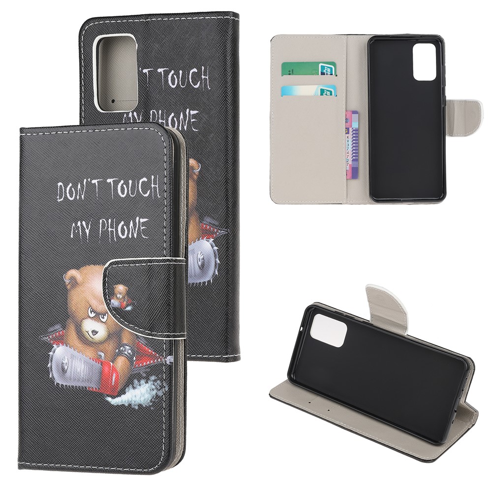 Pattern Printing Cross Texture Leather Wallet Phone Case for Samsung Galaxy S20 - Angry Bear-1