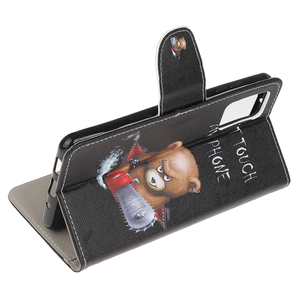 Pattern Printing Cross Texture Leather Wallet Phone Case for Samsung Galaxy S20 - Angry Bear-4