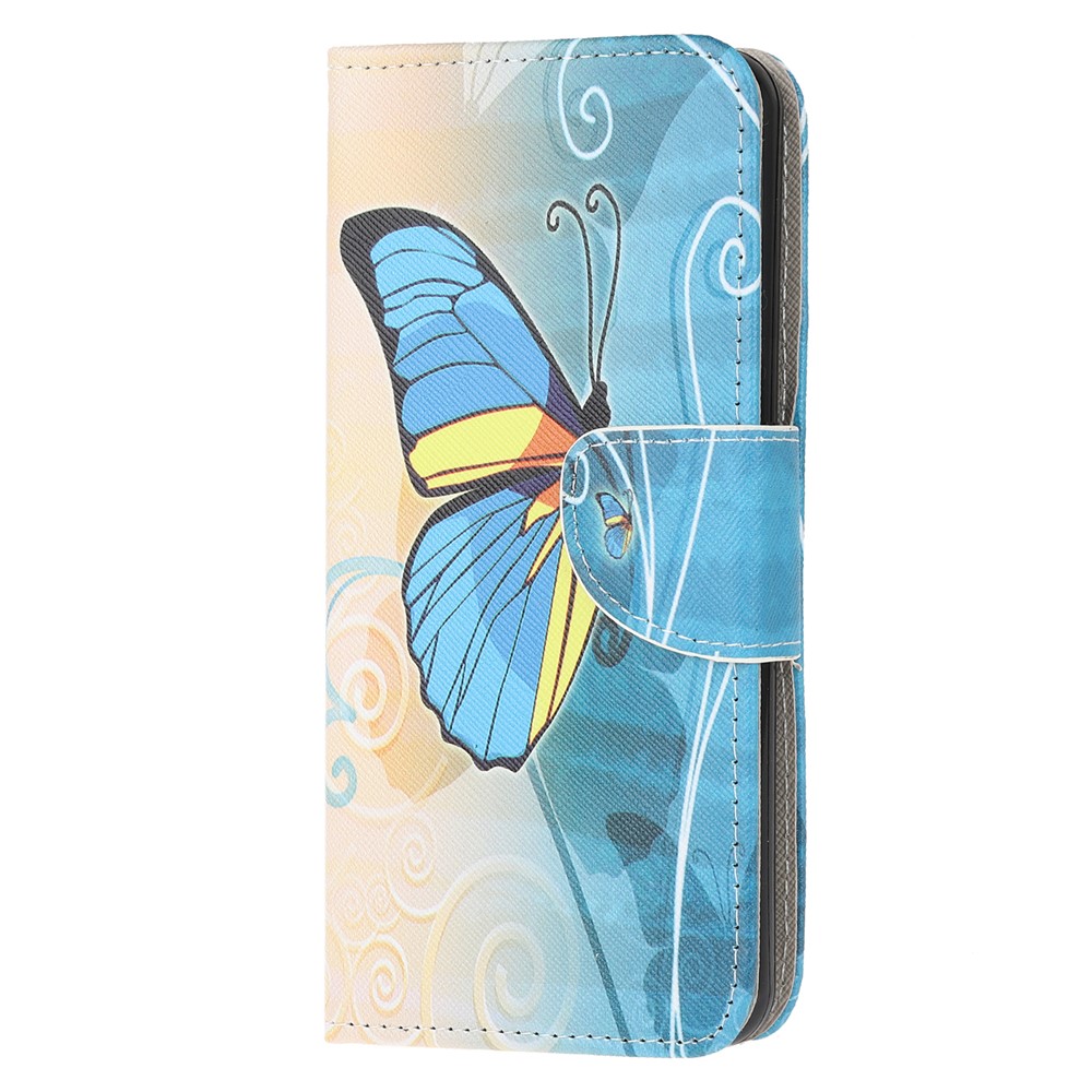 Pattern Printing Cross Texture Leather Wallet Phone Case for Samsung Galaxy S20 - Blue Butterfly-2