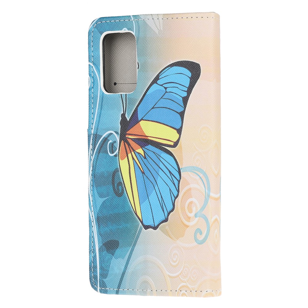 Pattern Printing Cross Texture Leather Wallet Phone Case for Samsung Galaxy S20 - Blue Butterfly-3