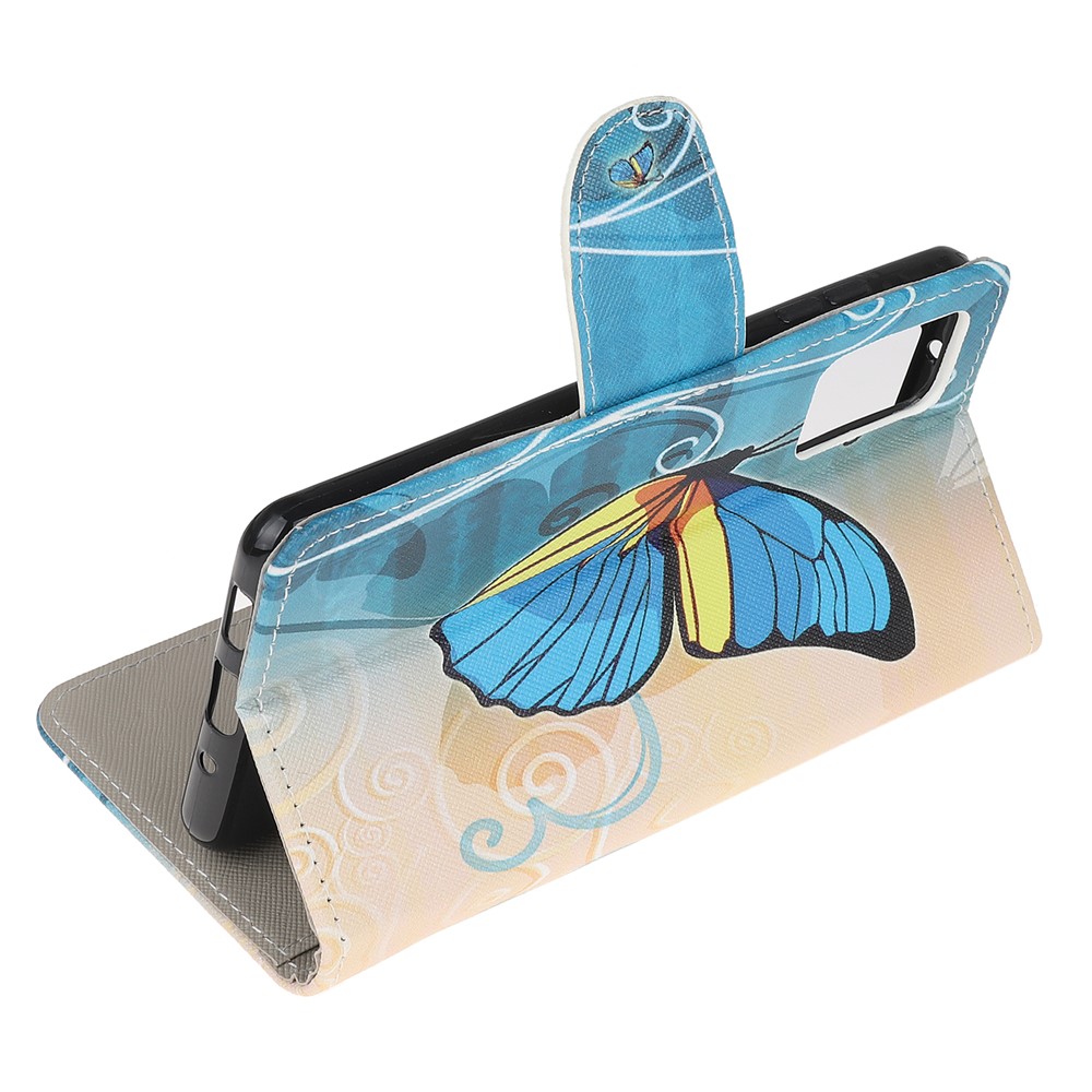 Pattern Printing Cross Texture Leather Wallet Phone Case for Samsung Galaxy S20 - Blue Butterfly-4