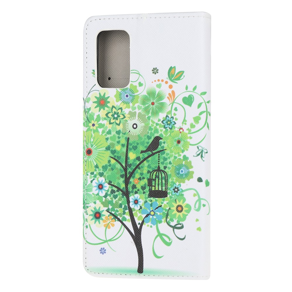 Pattern Printing Cross Texture Leather Wallet Phone Case for Samsung Galaxy S20 - Green Tree-3