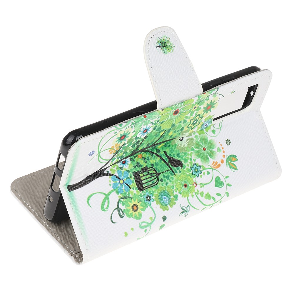 Pattern Printing Cross Texture Leather Wallet Phone Case for Samsung Galaxy S20 - Green Tree-4
