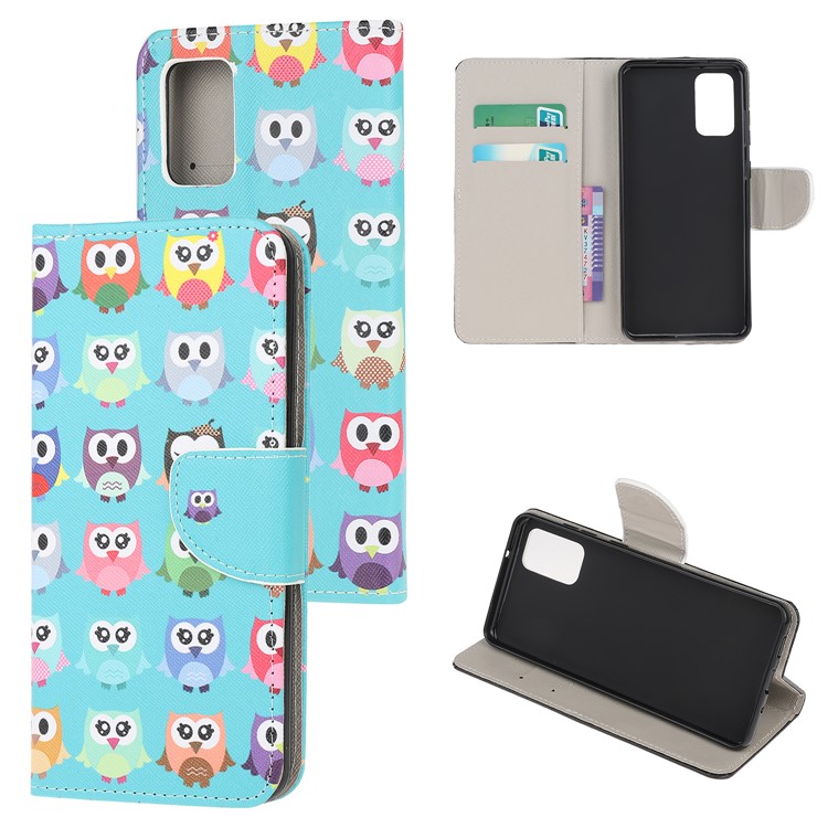 Pattern Printing Cross Texture Leather Wallet Phone Case for Samsung Galaxy S20 - Multiple Owls-1