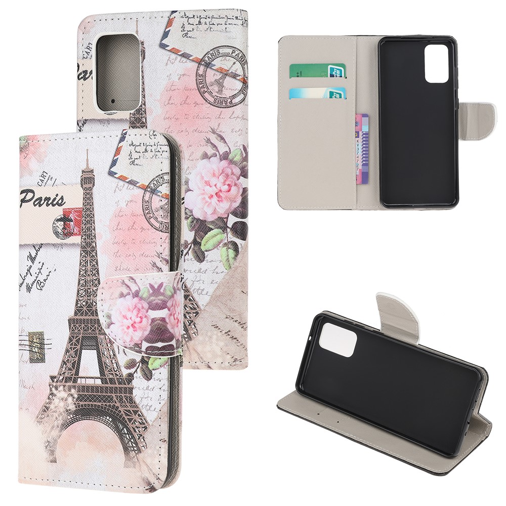 Pattern Printing Cross Texture Leather Wallet Phone Case for Samsung Galaxy S20 - Paris Tower-1