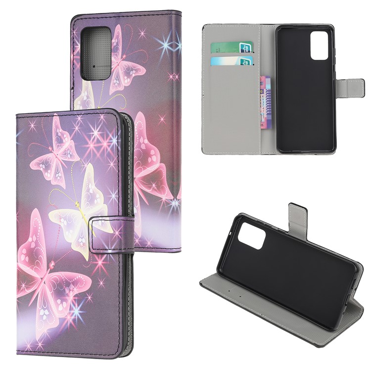 Wallet Phone Case Printing PU Leather Cover for Samsung Galaxy S20 - Shiny Butterfly-1