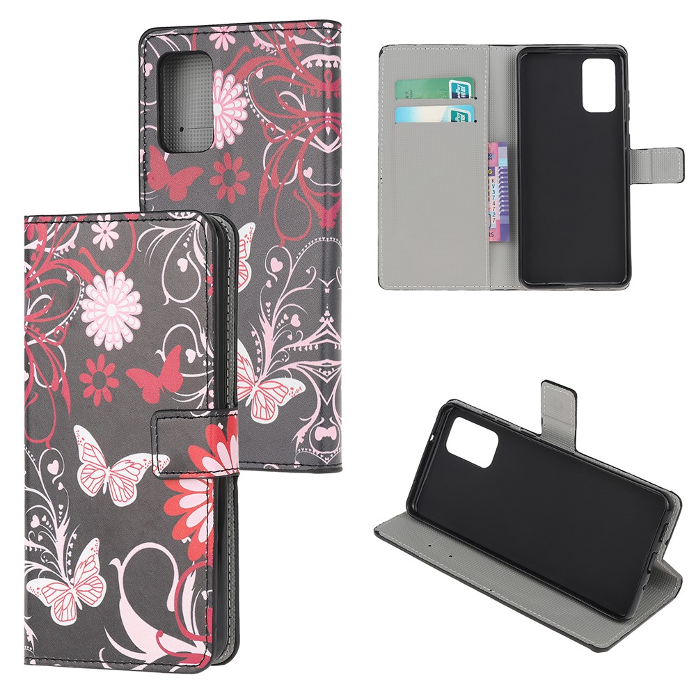 Wallet Phone Case Printing PU Leather Cover for Samsung Galaxy S20 - Butterfly and Flower-1