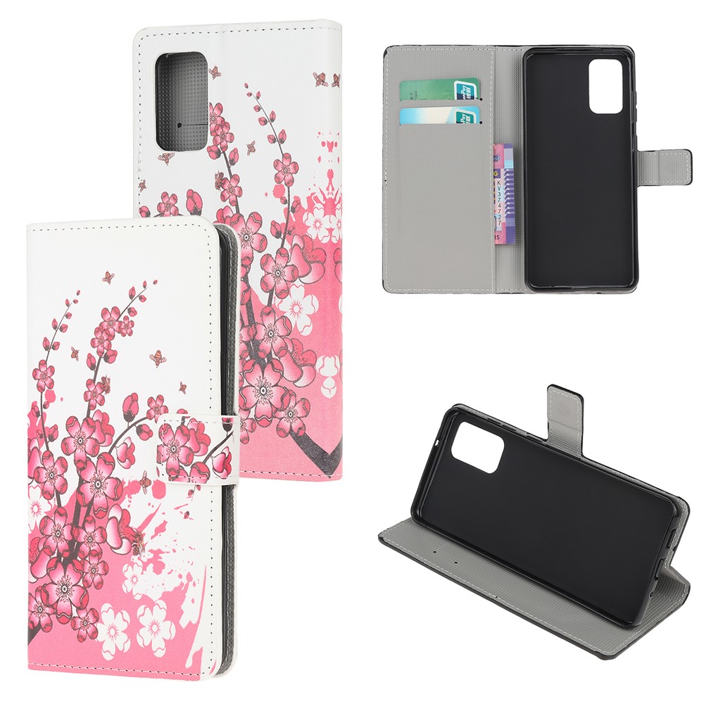 Wallet Phone Case Printing PU Leather Cover for Samsung Galaxy S20 - Plum Blossom-1