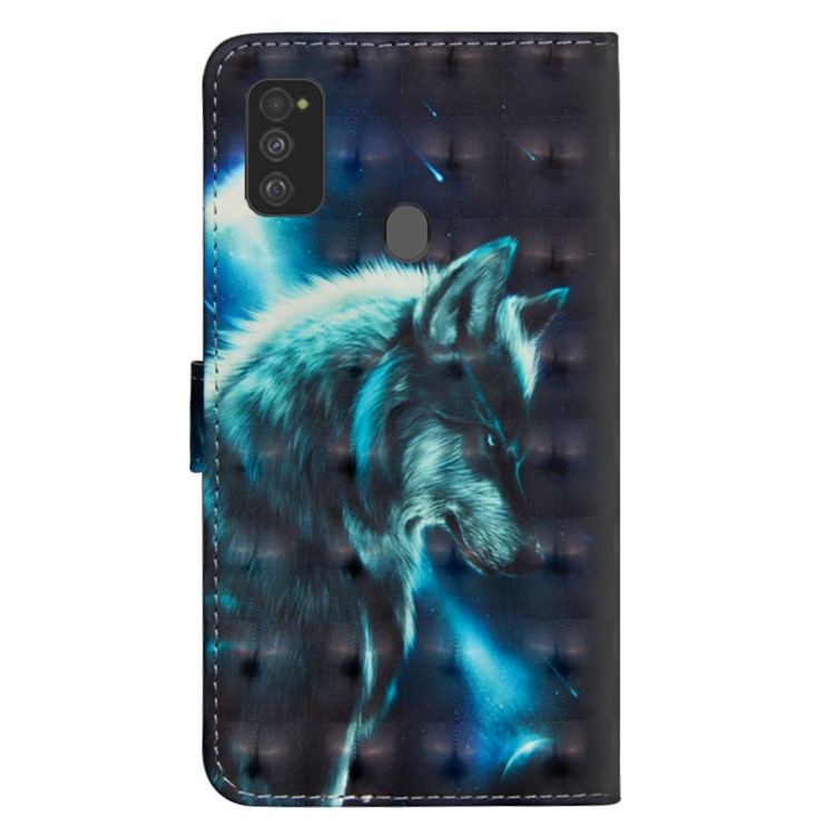 Light Spot Decor 3D Printing Leather Cell Shell with Strap for Samsung Galaxy M30s/M21 - Wolf-3