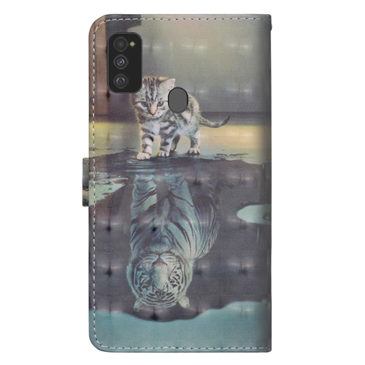 Light Spot Decor 3D Printing Leather Cell Shell with Strap for Samsung Galaxy M30s/M21 - Cat and Tiger-3