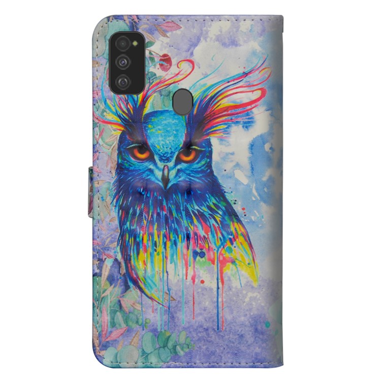 Light Spot Decor 3D Printing Leather Cell Shell with Strap for Samsung Galaxy M30s/M21 - Owl-3