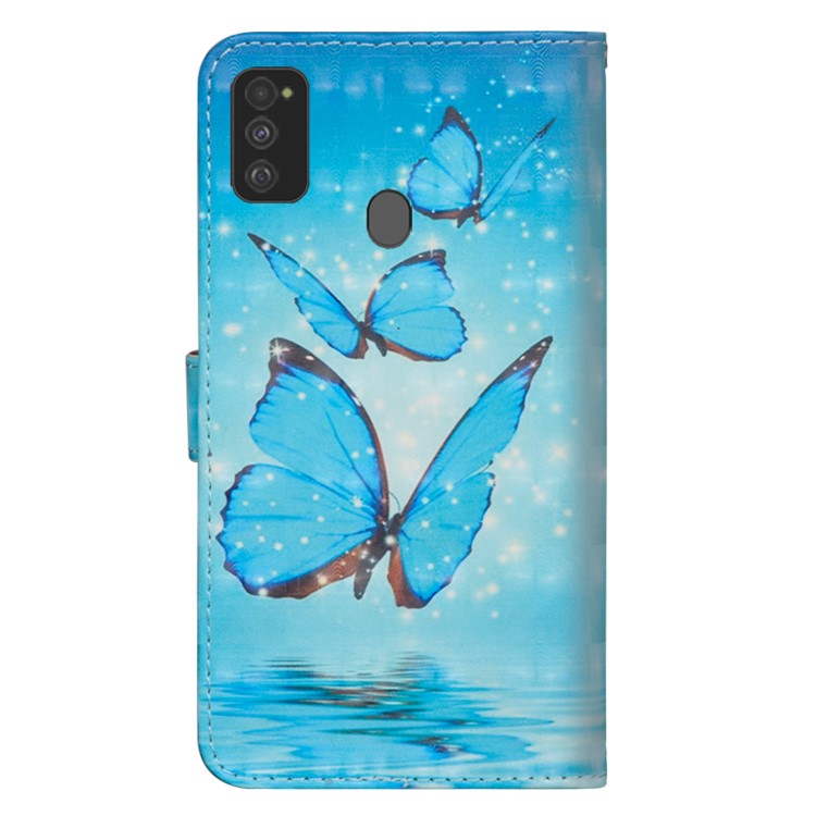 Light Spot Decor 3D Printing Leather Cell Shell with Strap for Samsung Galaxy M30s/M21 - Blue Butterfly-3