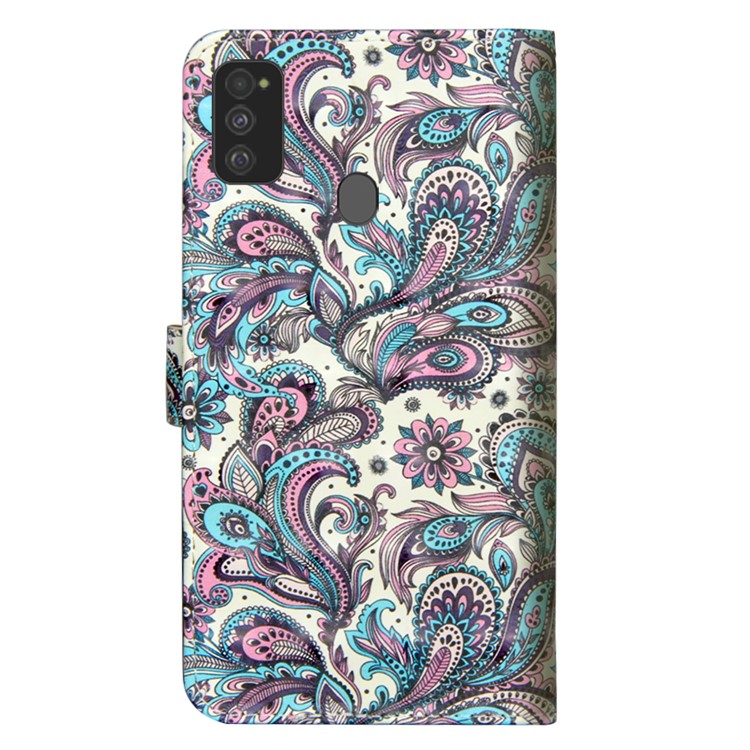 Light Spot Decor 3D Printing Leather Cell Shell with Strap for Samsung Galaxy M30s/M21 - Purple Flower-3