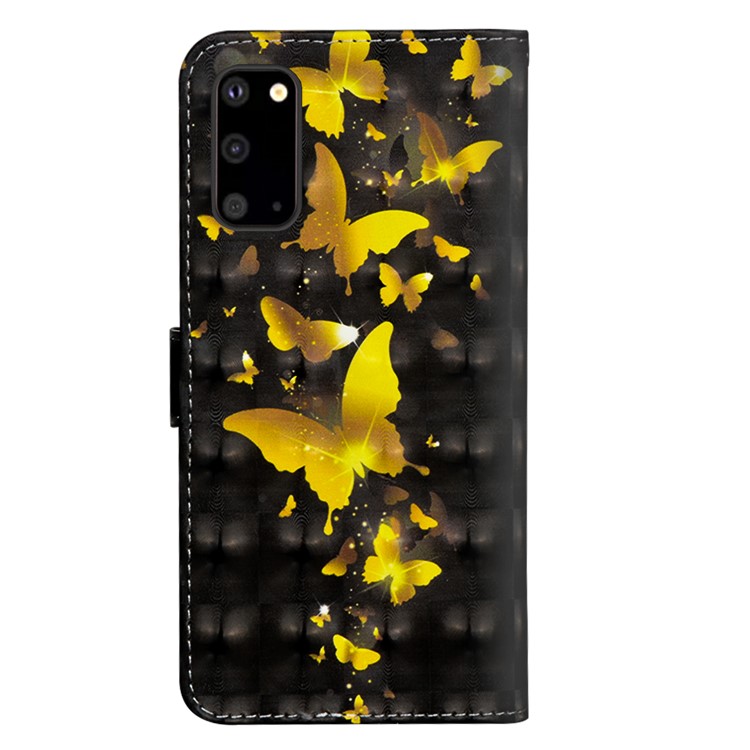 Light Spot Decor 3D Printing Leather Cell Shell with Strap for Samsung Galaxy S20 - Gold Butterflies-2