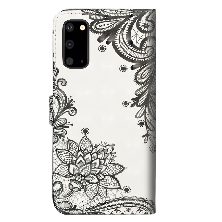 Light Spot Decor 3D Printing Leather Cell Shell with Strap for Samsung Galaxy S20 - Lace Flowers-2