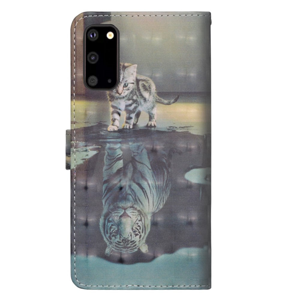 Light Spot Decor Patterned Leather Shell Stand Case for Samsung Galaxy S20 Ultra - Cat and Tiger-2