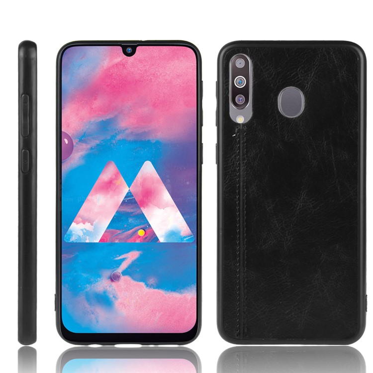 Leather Coated PC + TPU Combo Case for Samsung Galaxy M30/A40s - Black-1