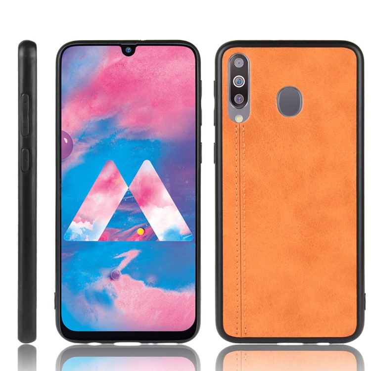 Leather Coated PC + TPU Combo Case for Samsung Galaxy M30/A40s - Yellow-1