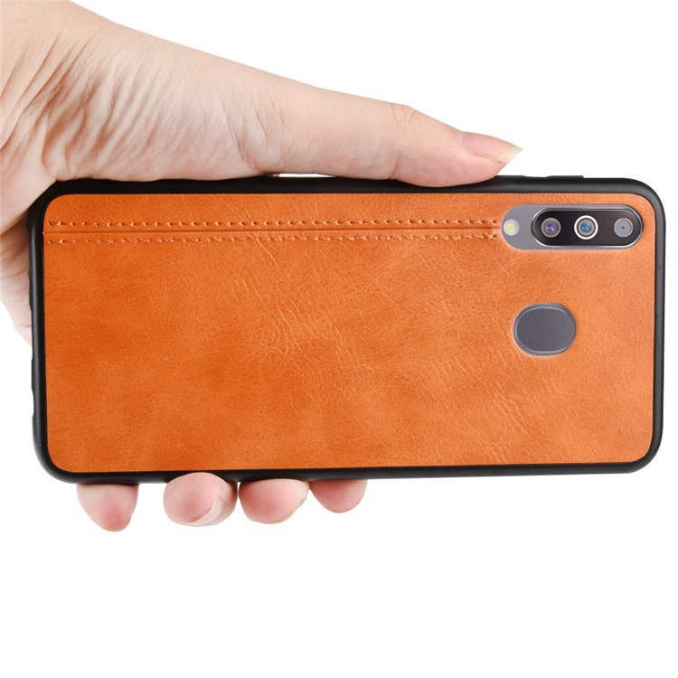 Leather Coated PC + TPU Combo Case for Samsung Galaxy M30/A40s - Yellow-5
