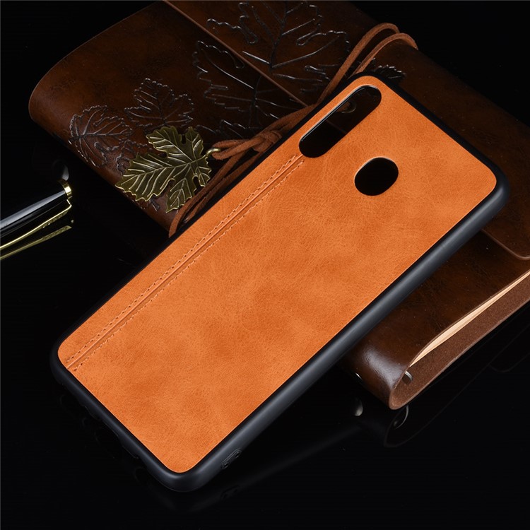 Leather Coated PC + TPU Combo Case for Samsung Galaxy M30/A40s - Yellow-8