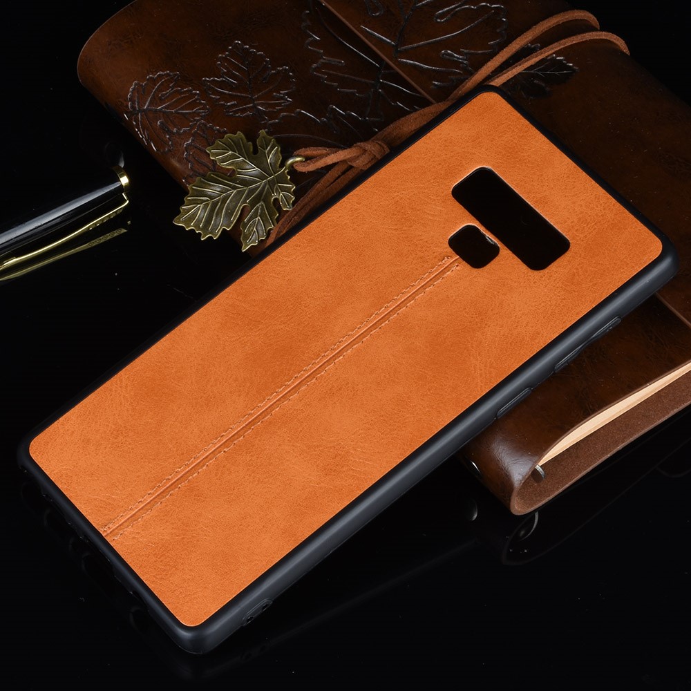 Leather Coated PC + TPU Hybrid Case Cover for Samsung Galaxy Note9 SM-N960 - Yellow-8