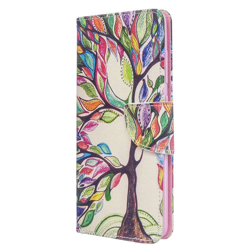 Pattern Printing Leather Wallet Case for Samsung Galaxy A51 - Colorized Tree-2
