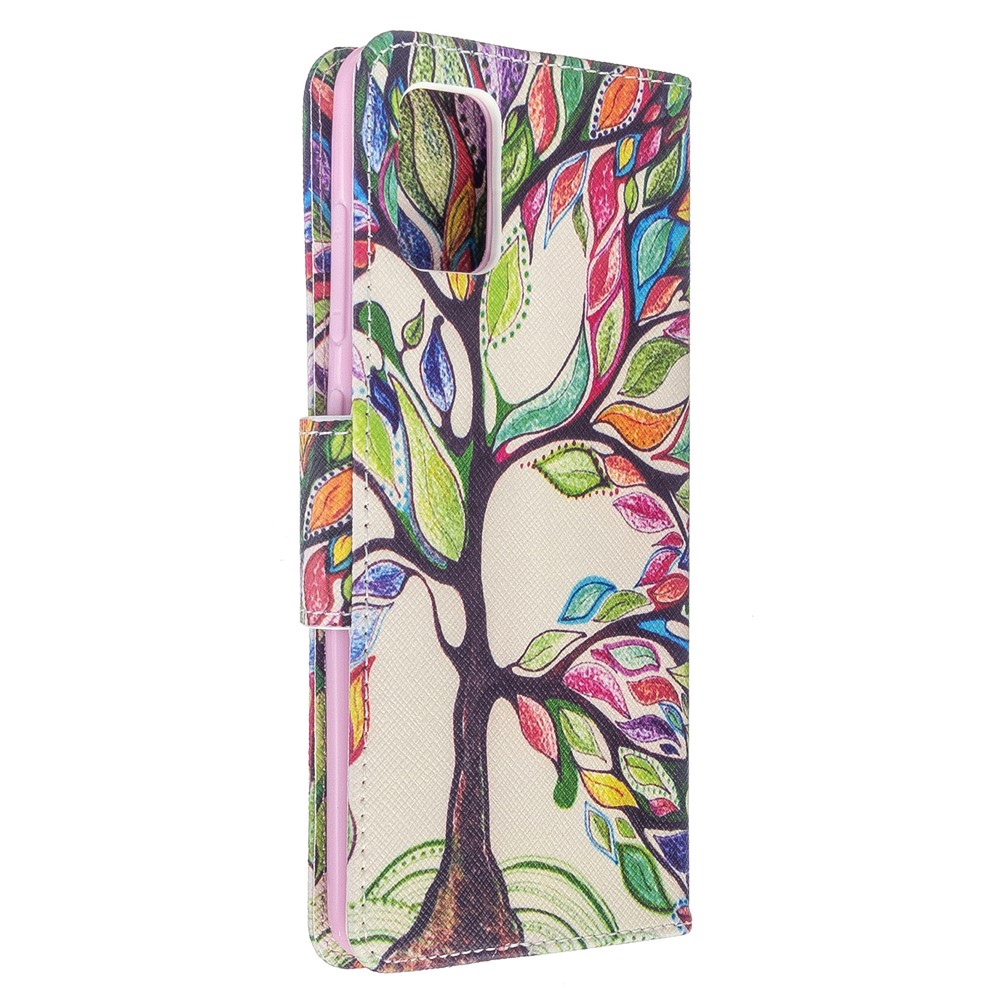 Pattern Printing Leather Wallet Case for Samsung Galaxy A51 - Colorized Tree-3