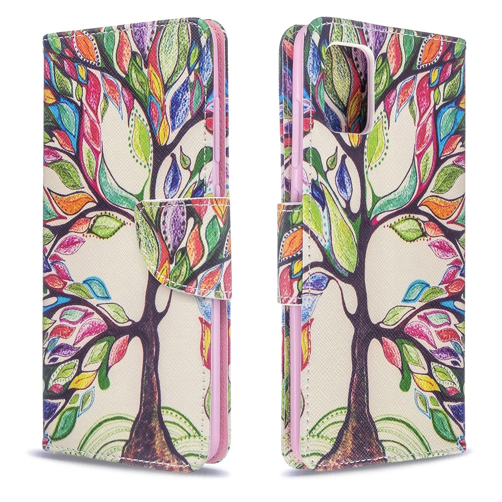 Pattern Printing Leather Wallet Case for Samsung Galaxy A51 - Colorized Tree-4