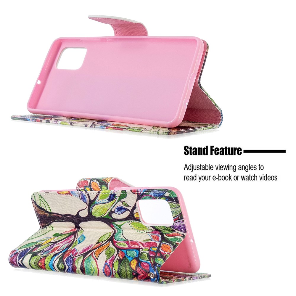 Pattern Printing Leather Wallet Case for Samsung Galaxy A51 - Colorized Tree-5