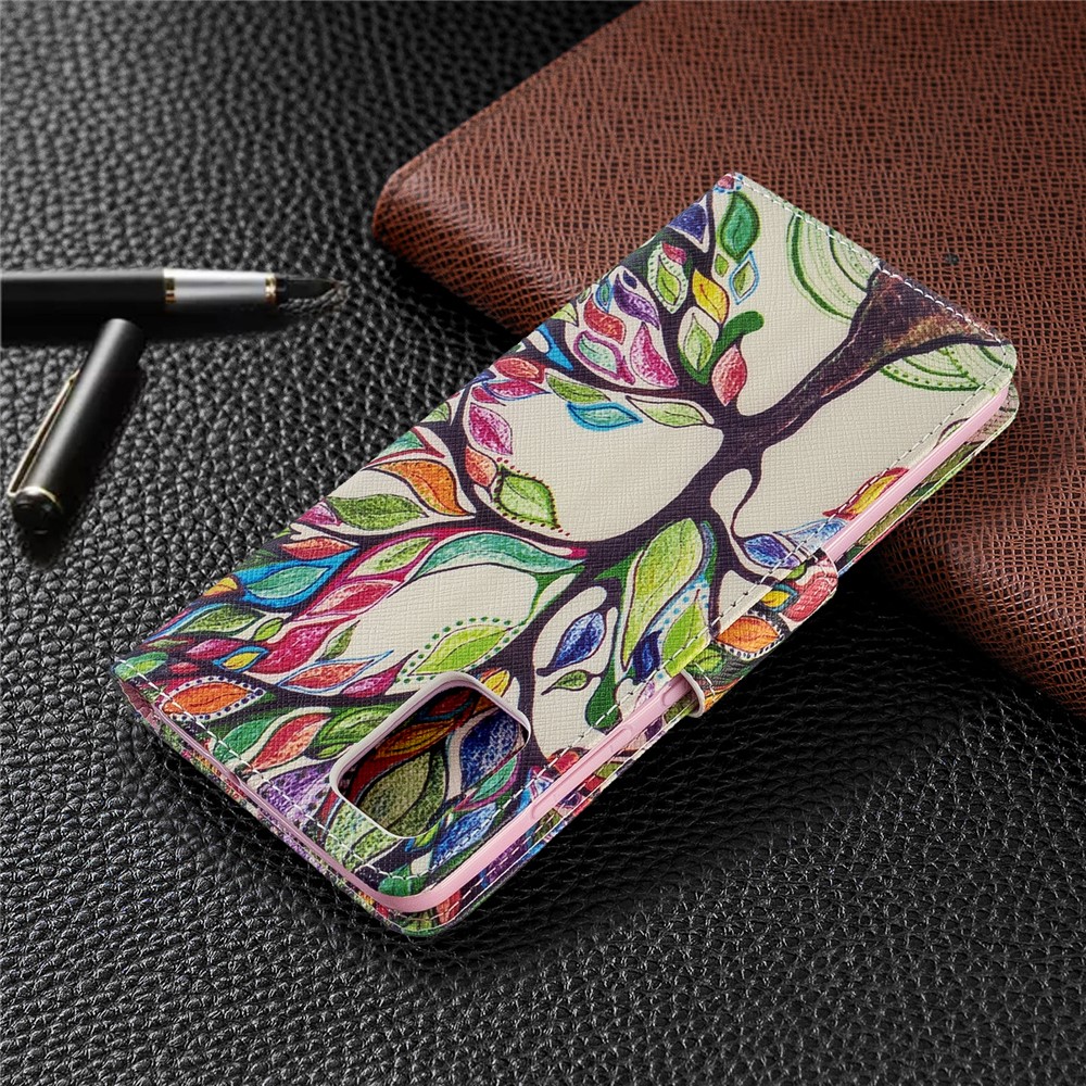 Musterdruck Leder Brieftasche Hülle Für Samsung Galaxy A51 - Farbiger Baum-8