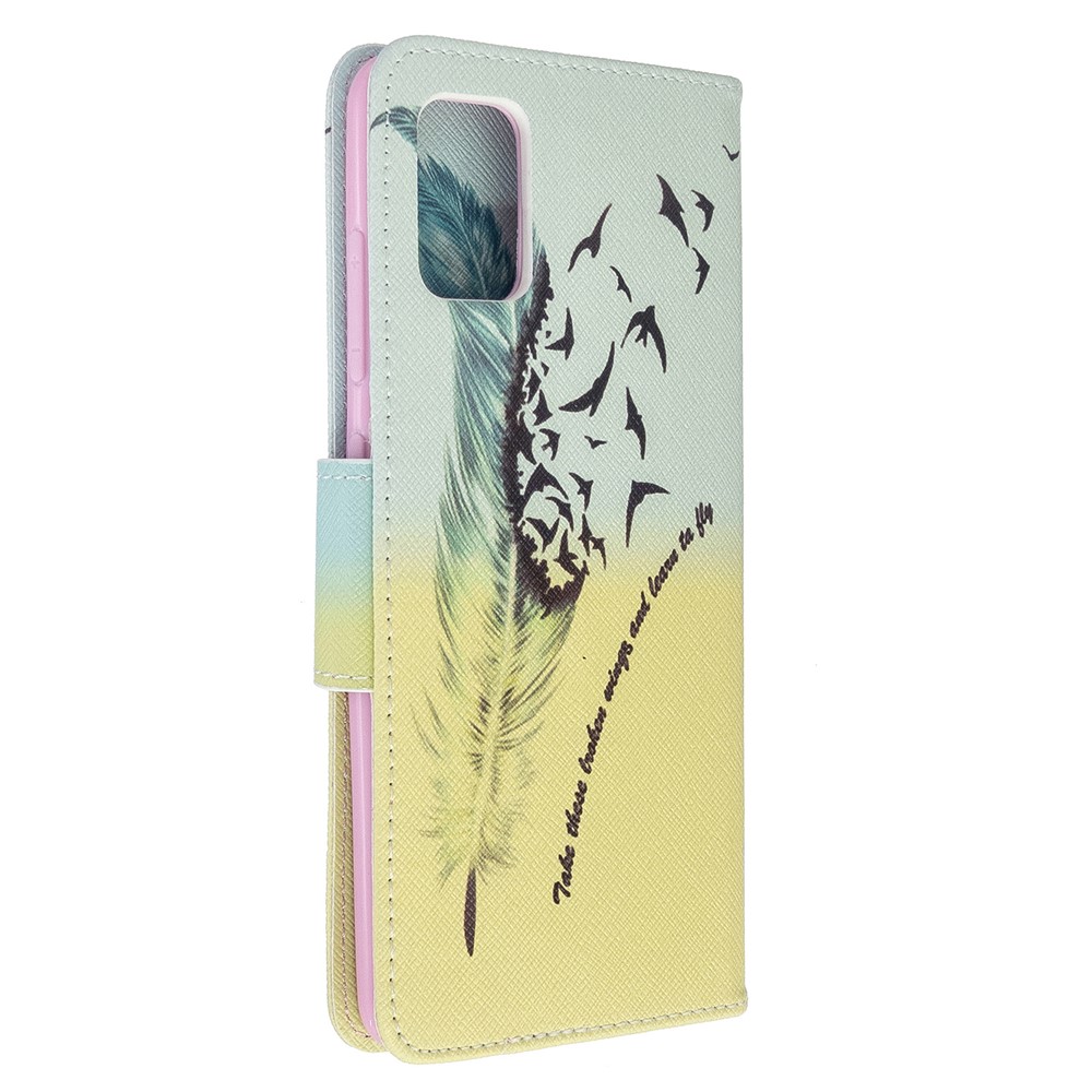 Pattern Printing Leather Wallet Case for Samsung Galaxy A51 - Feather Pattern-3
