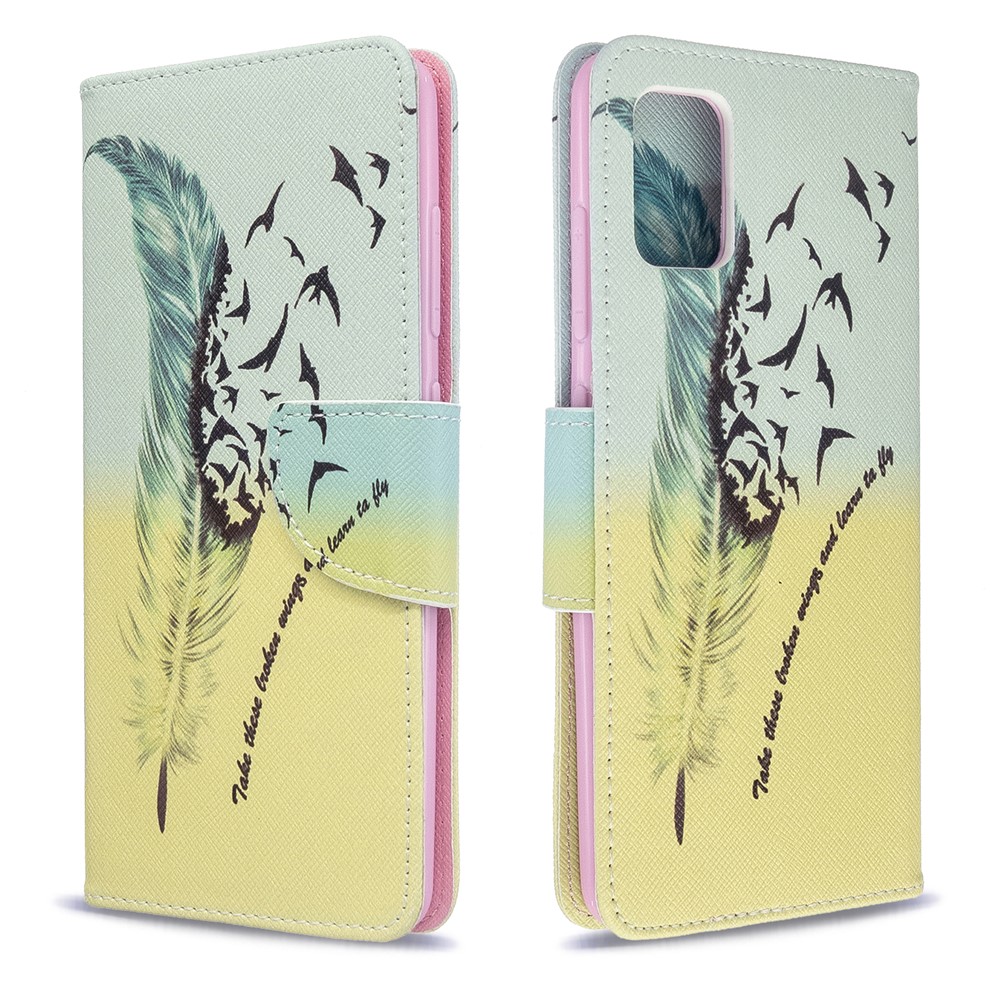 Pattern Printing Leather Wallet Case for Samsung Galaxy A51 - Feather Pattern-4
