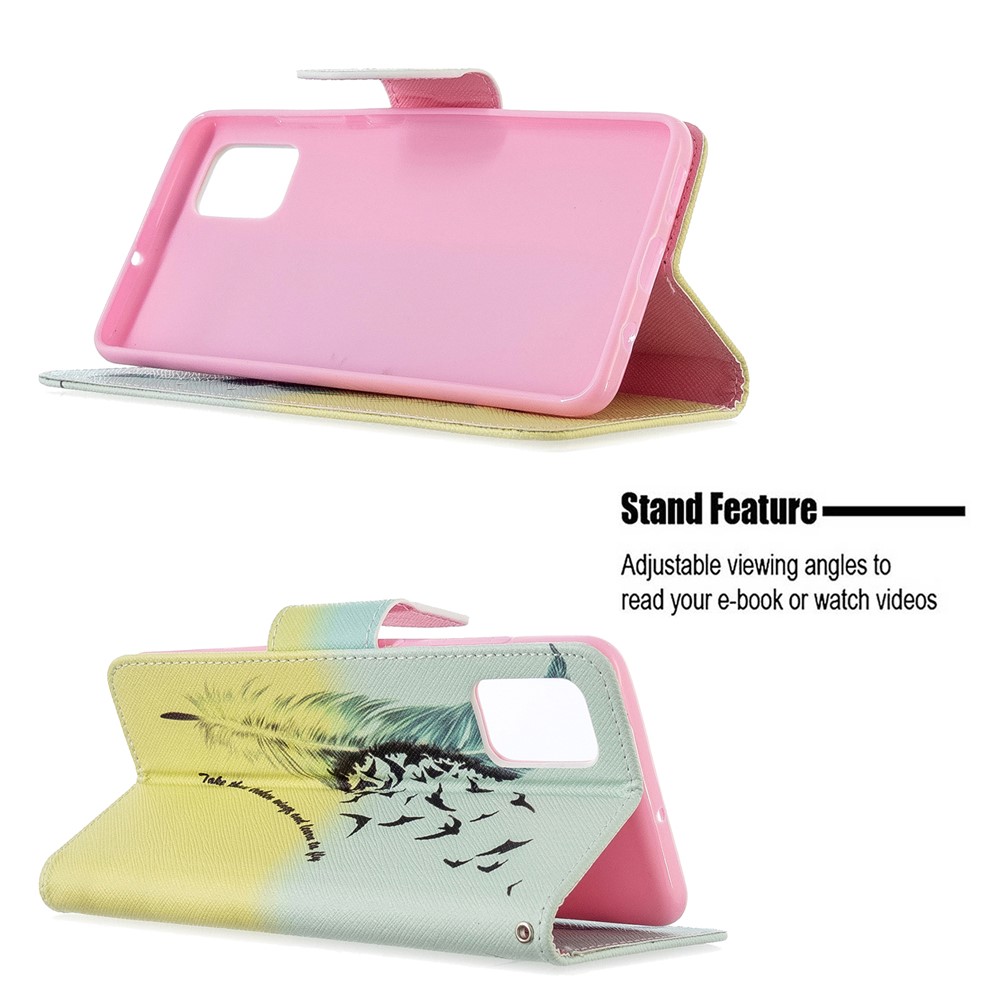 Pattern Printing Leather Wallet Case for Samsung Galaxy A51 - Feather Pattern-5