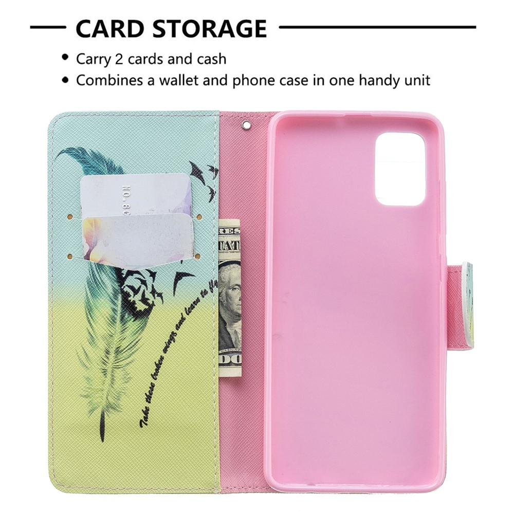 Pattern Printing Leather Wallet Case for Samsung Galaxy A51 - Feather Pattern-6