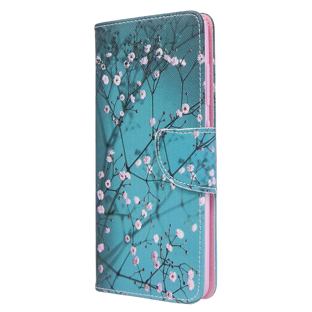 Pattern Printing Leather Wallet Case for Samsung Galaxy A51 - Tree with Flowers-2