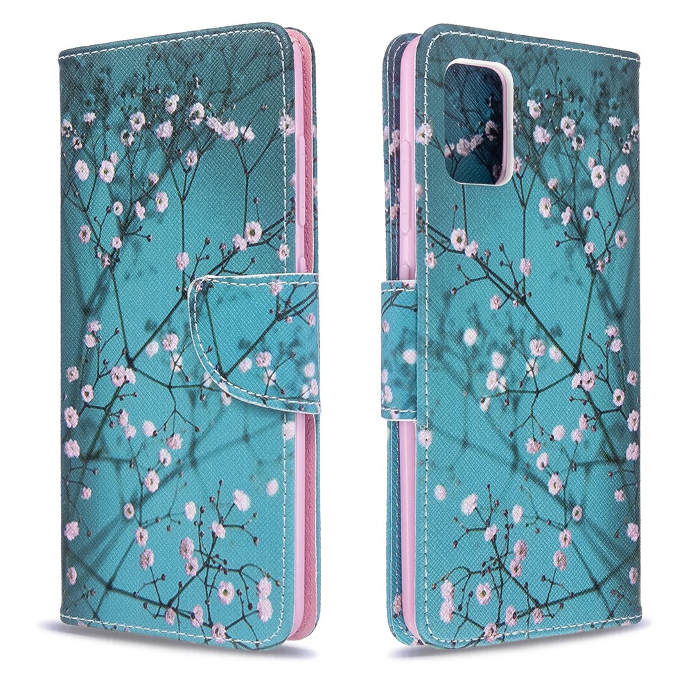 Pattern Printing Leather Wallet Case for Samsung Galaxy A51 - Tree with Flowers-4