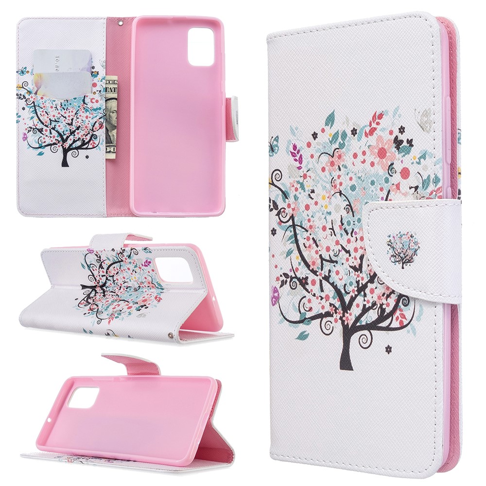 Pattern Printing Leather Wallet Case for Samsung Galaxy A51 - Flowered Tree-1