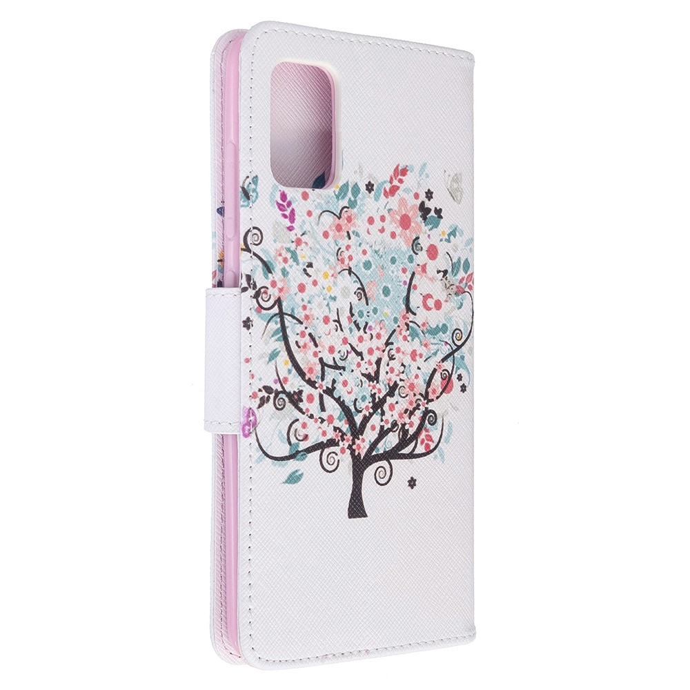 Pattern Printing Leather Wallet Case for Samsung Galaxy A51 - Flowered Tree-3