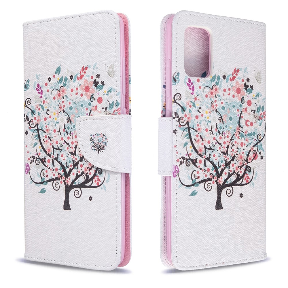 Pattern Printing Leather Wallet Case for Samsung Galaxy A51 - Flowered Tree-4
