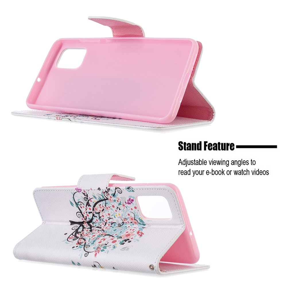 Pattern Printing Leather Wallet Case for Samsung Galaxy A51 - Flowered Tree-5