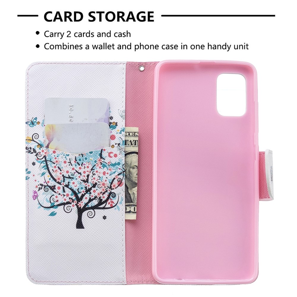 Pattern Printing Leather Wallet Case for Samsung Galaxy A51 - Flowered Tree-6
